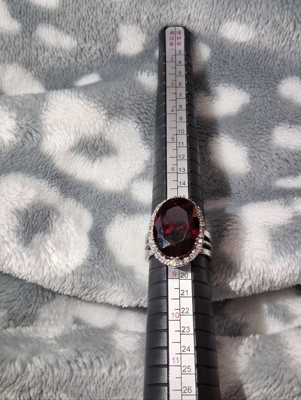 Silver Adjustable Ring with Deep Red Oval Stone - Picture 4 of 9